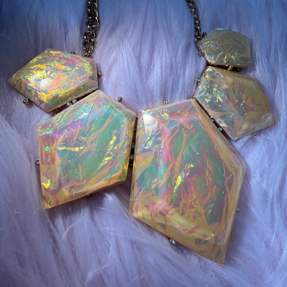 Holographic pentagon statement necklace Y2K
